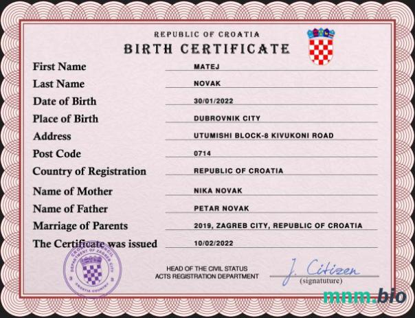 Croatia rekord życiowy narodziny certyfikat PSD szablon